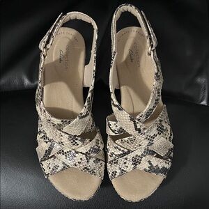 Clarks Collection Snake Print Wedge Sandals